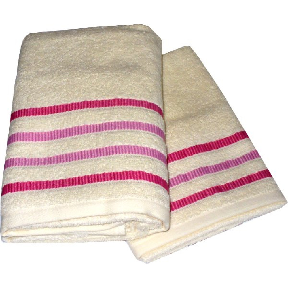 Set Terry Bath Towels  Taus - Color Cream with Pink Lines